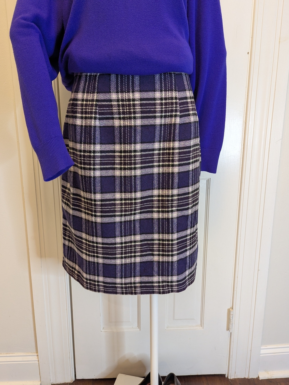 90s/Y2K Era Purple Plaid Pencil Skirt